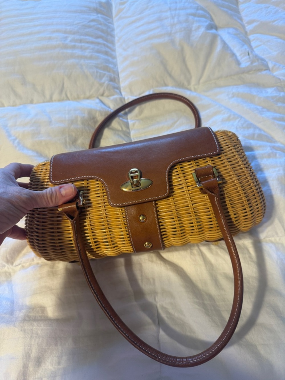 Etienne Aigner Woven Straw and Brown Leather Top-Handle Bag - Picture 2 of 10